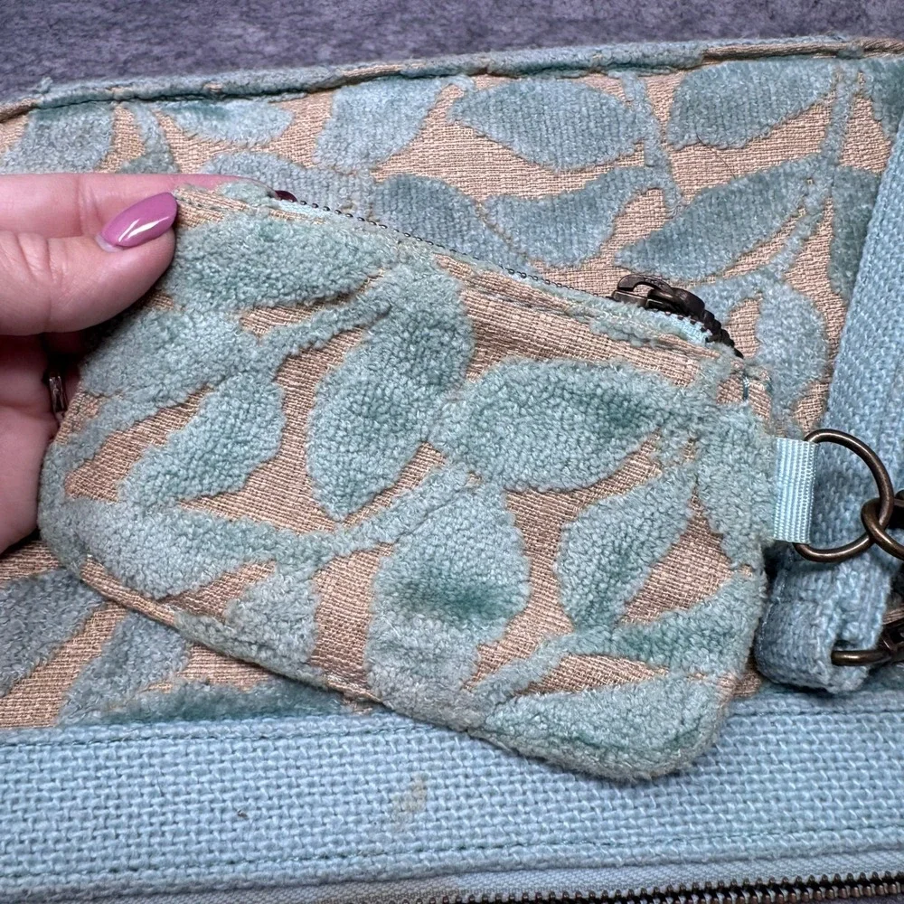 Cake Petunia Cameo Clutch Bag Women Chenille Leaf Canvas Diaper Bag Aqua Blue